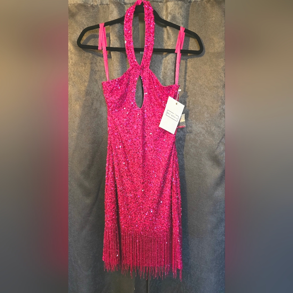 MACDUGGAL -Sparkling Pink Beaded Halter Dress